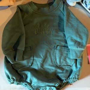 Embroidered 'bubby' Sage Green Baby Bubble Romper